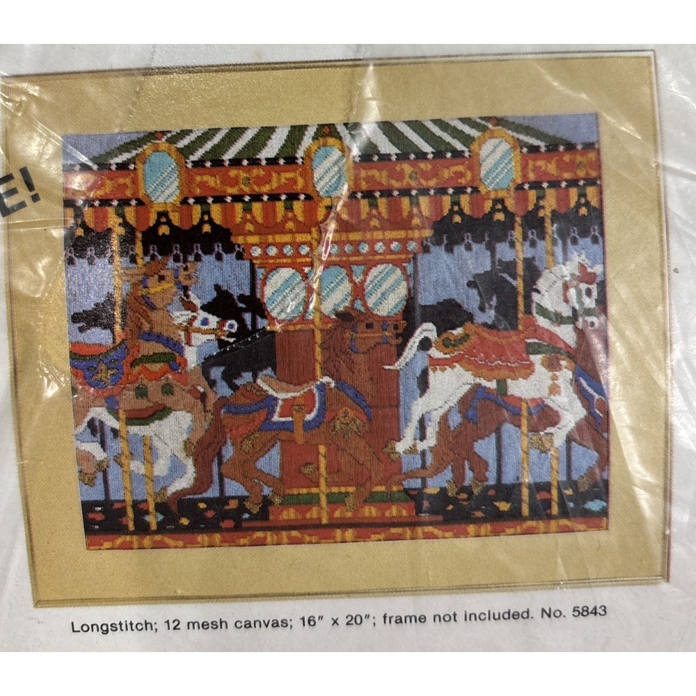 Artcraft Concepts Carousel #5843 Long Stitch Project Kit Vintage Sealed 16"x20"‎